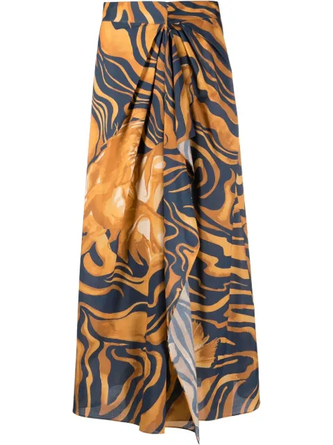 Alberta Ferretti graphic print pleated skirt Yellow A01022920