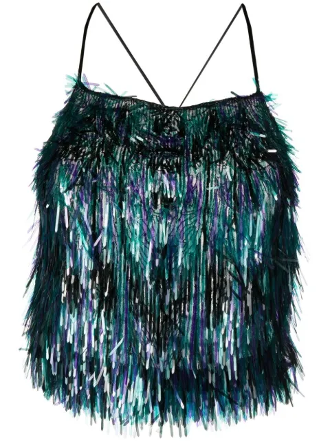 Alberta Ferretti sequin-fringed wrap-tie top Blue A08120156