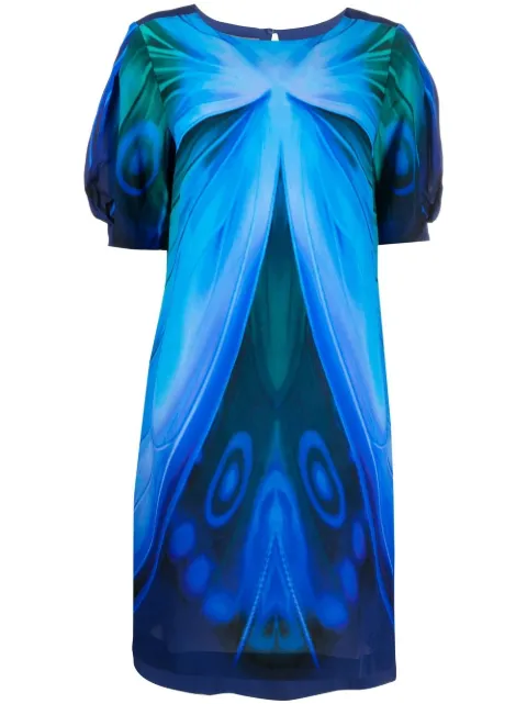 Alberta Ferretti butterfly-print short-sleeve dress Blue A04570146
