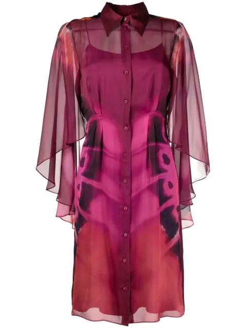 Alberta Ferretti butterfly-print semi-sheer shirt dress Purple V04390142