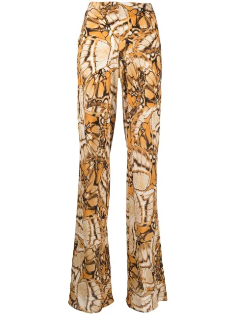 Alberta Ferretti butterfly-print silk palazzo trousers Neutrals A03070151