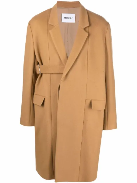 AMBUSH belted virgin wool-blend coat Neutrals BMER010F21FAB0016100