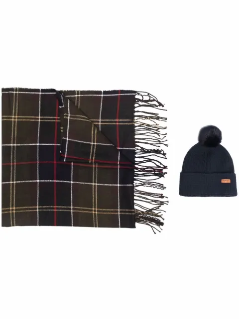 Barbour Dover & Hailes tartan-pattern scarf and beanie hat set Blue LGS0054TN11