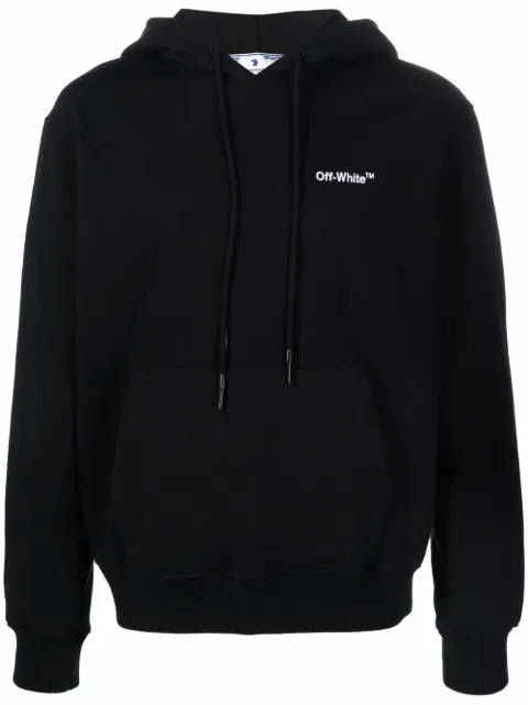 Off-White logo-embroidered cotton hoodie Black OMBB097C99FLE0071001