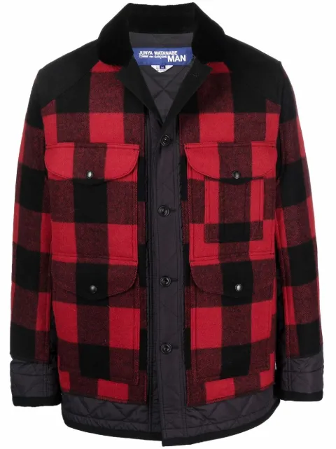 Junya Watanabe MAN checked press-stud shirt jacket Red WHJ016W21