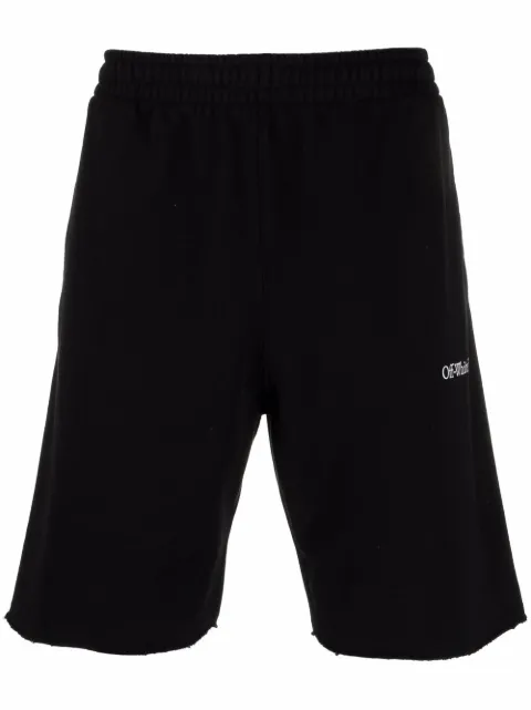 Off-White logo-print knee-length track shorts Black OMCI006C99FLE0061001