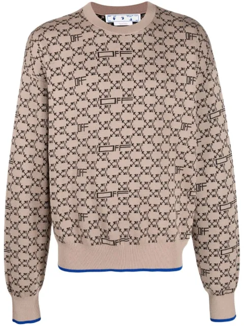 Off-White all-over monogram crew neck jumper Neutrals OMHE118S22KNI0016210