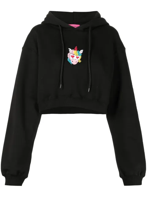 IRENEISGOOD unicorn-patch cropped hoodie Black 21FWIGHO017