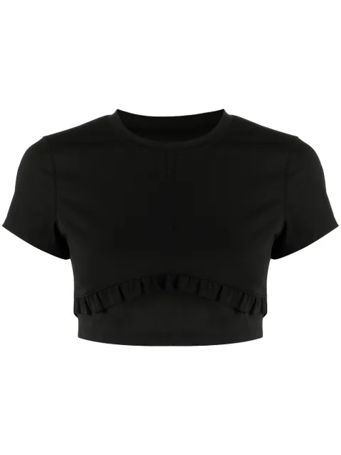 Onefifteen x BEYOND the RADAR cropped ruffle-trim T-shirt Black COL01ACT05