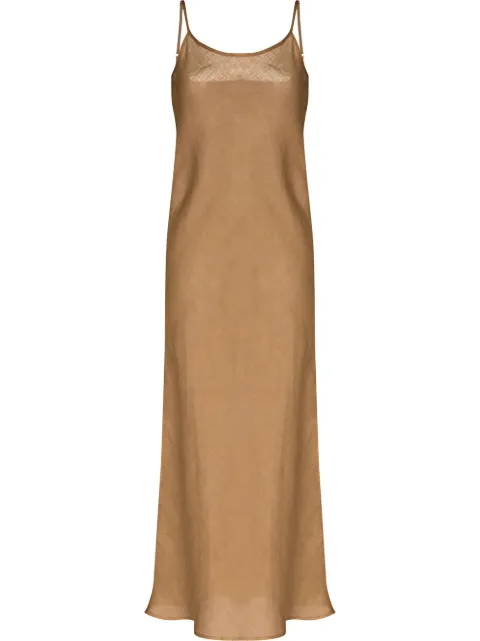 Baserange U-neck sleeveless linen midi dress Brown DRDYSL000