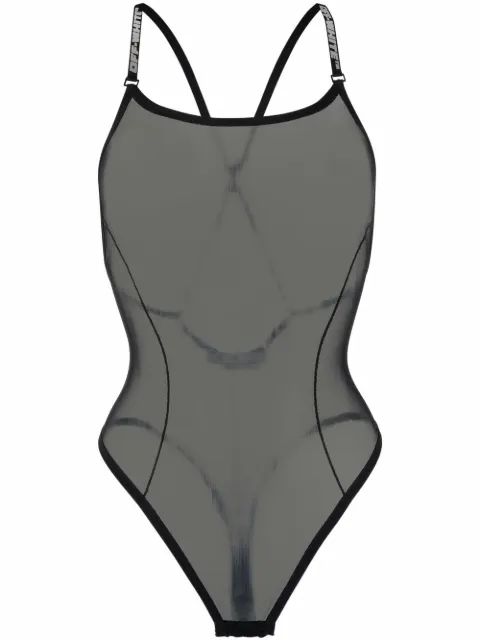 Off-White logo-strap mesh bodysuit Black OWUA044C99FAB0011000