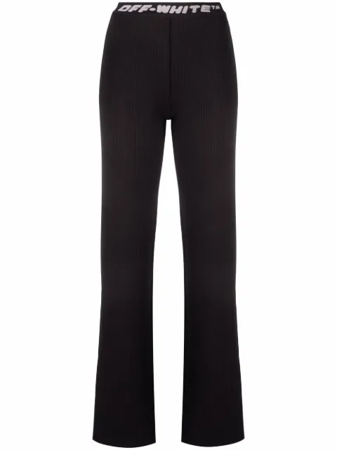 Off-White logo-tape ribbed-knit trousers Black OWHG006C99KNI0011009