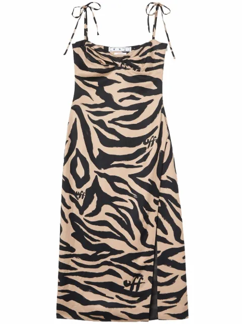Off-White zebra print side-slit dress Neutrals OWDB384S22FAB0026110
