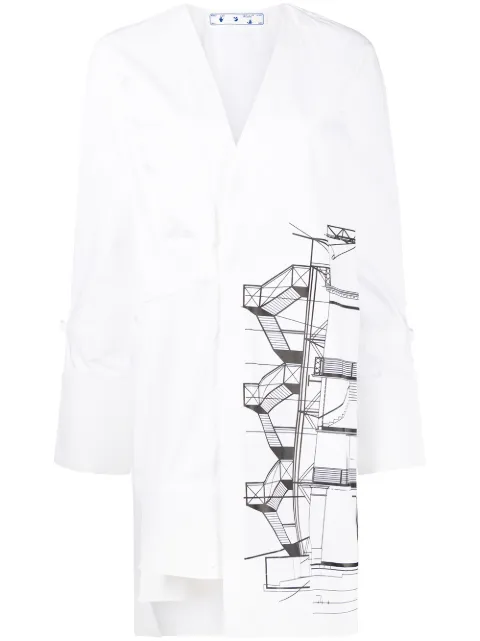 Off-White graphic-print tied-sleeves mini dress White OWDB340F21FAB0040110