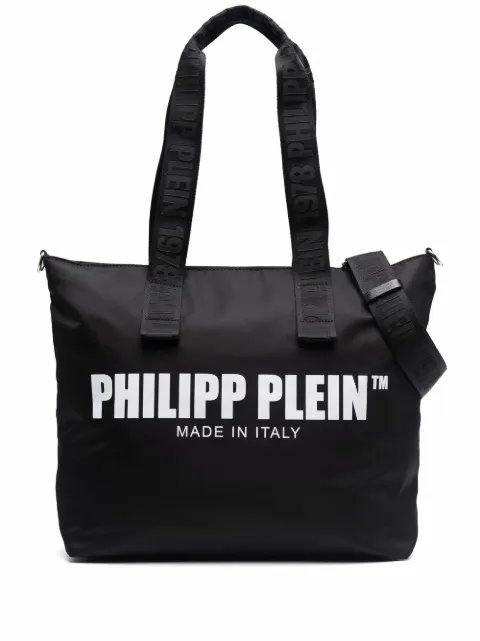 Philipp Plein logo-print large cotton tote bag Black FAAAWBA1531PLE010N