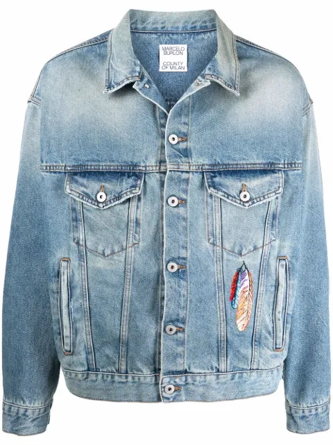 COUNTY OF MILAN embroidered feathers denim jacket Blue CMYE019S22DEN0014520