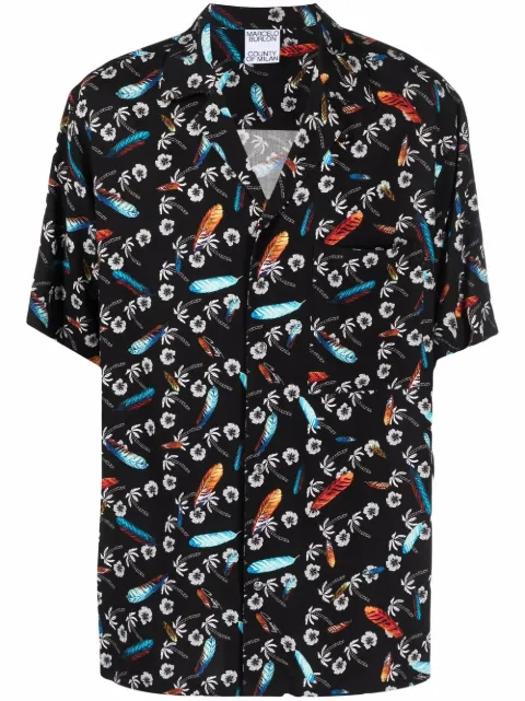 COUNTY OF MILAN floral-print short-sleeve shirt Black CMGA069S22FAB0011001