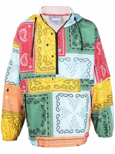 COUNTY OF MILAN bandana-print hooded jacket Blue CMEO009S22FAB0012518