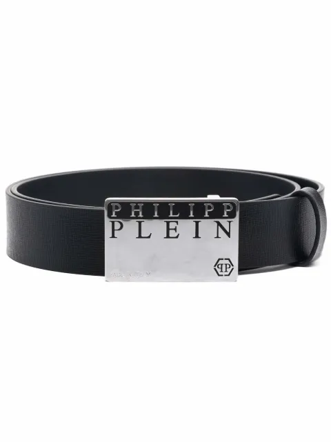 Philipp Plein logo buckle leather belt Black FAAAMVA0698PLE010N