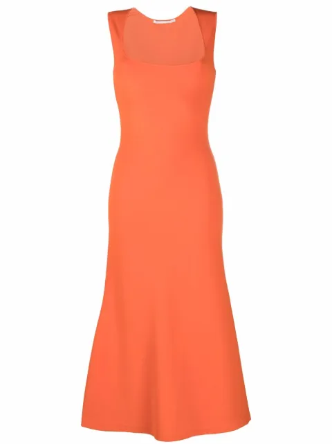 Stella McCartney square-neck sleeveless flared dress Orange 6K0050S2076