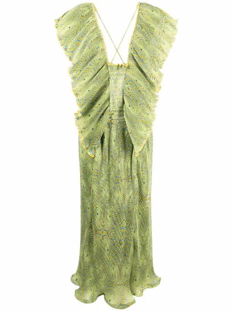 Stella McCartney abstract-print plissé dress Green 6044833STA72