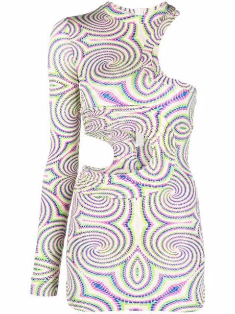Stella McCartney spiral-print cut-out one-shoulder top Neutrals 6045523STA71