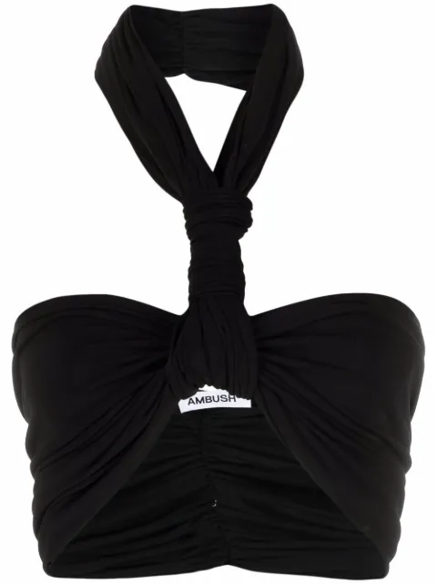 AMBUSH twist halterneck ruched cropped top Black BWAD033S22JER0011000
