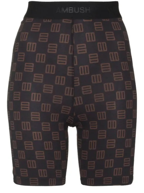 AMBUSH monogram-print high-waist cycling shorts Black BWCB007S22JER0011064