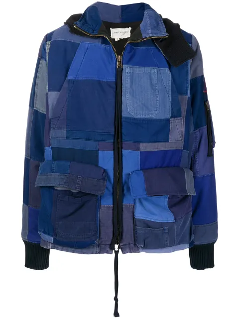 Greg Lauren patchwork-design coat Blue CM042
