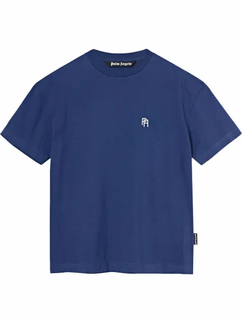 Palm Angels monogram-embroidered T-shirt Blue PMAA065S22JER0024601