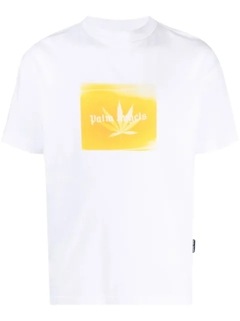 Palm Angels leaf-print crew neck T-shirt White PMAA001S22JER0050118