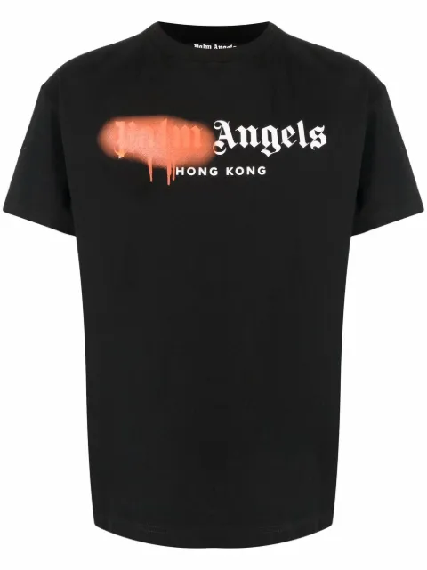 Palm Angels Hong Kong sprayed-logo T-shirt Black PMAA001C99JER0091020