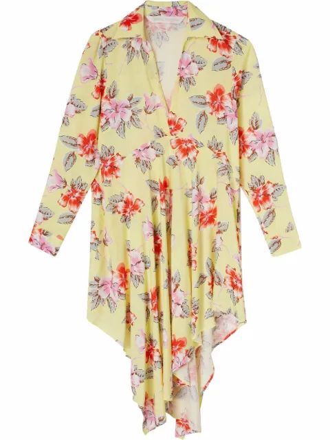 Palm Angels hibiscus floral-print shirtdress Yellow PWDB139S22FAB0021801