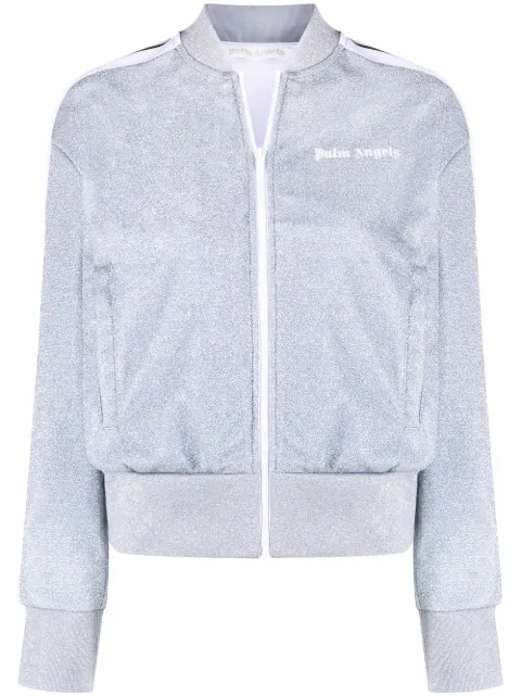 Palm Angels logo-print glitter zip-up jacket Grey PWBD025S22FAB0010910