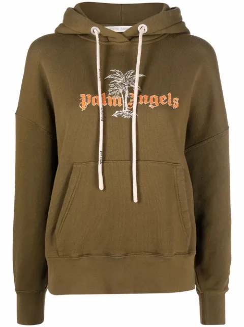 Palm Angels logo-print hoodie Green PWBB023S22FLE0035625