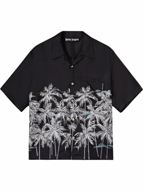 Palm Angels palm tree-print silk shirt Black PMGA110S22FAB0041001
