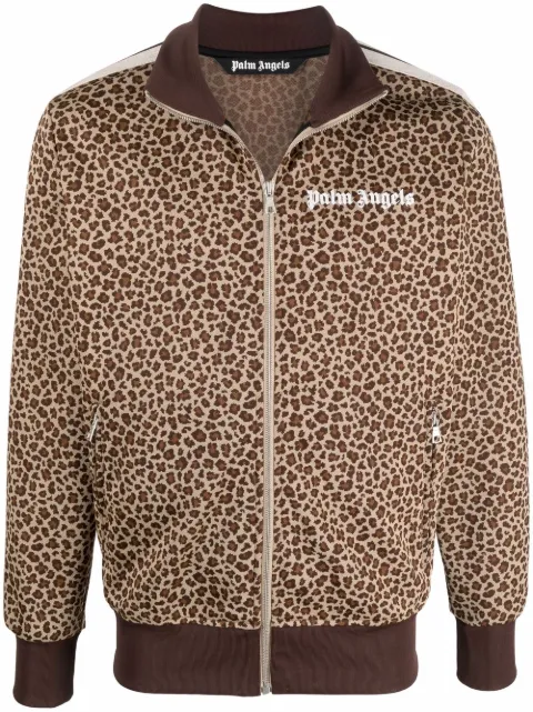 Palm Angels leopard jacquard zipped jacket Neutrals PMBD001S22FAB0076103
