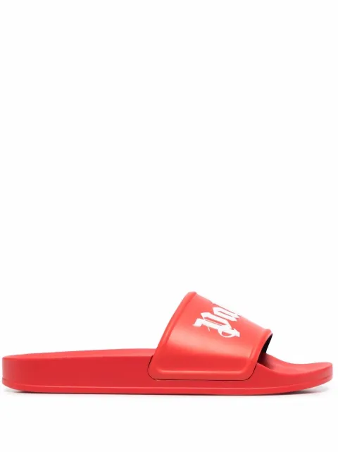 Palm Angels logo-print slides Red PMIC001C99PLA001