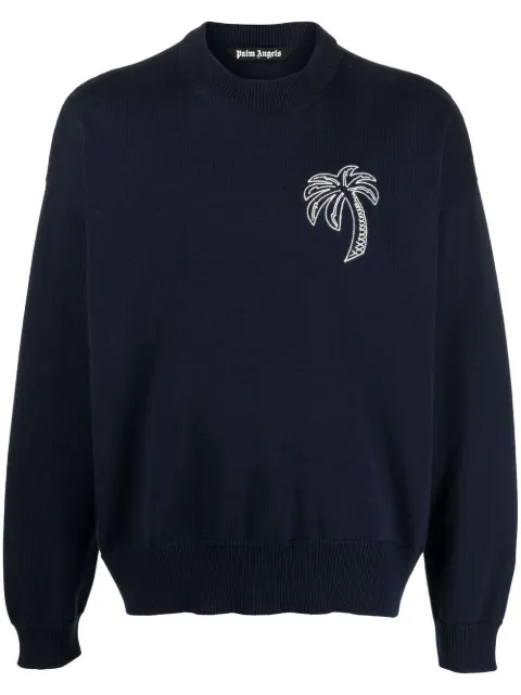 Palm Angels palm tree jumper Blue PMHE030S22KNI0041001