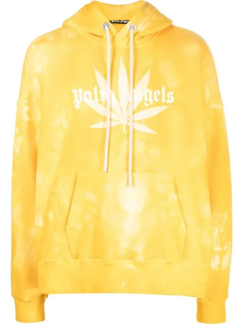 Palm Angels Leaf tie-dye logo-print hoodie Yellow PMBB058S22FLE0101818