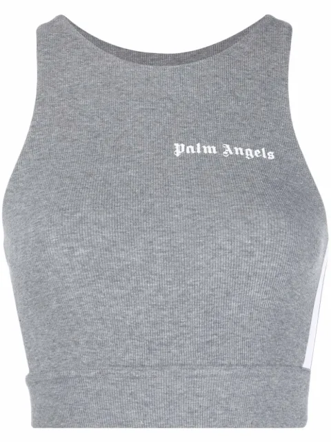 Palm Angels logo-print ribbed sports bra Grey PWVO001C99FAB0010801