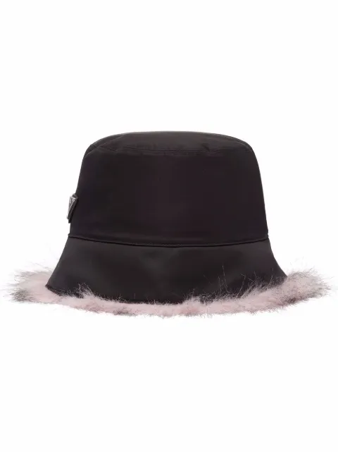 Prada Re-Nylon faux-fur trim bucket hat Black 1HC1372DWS