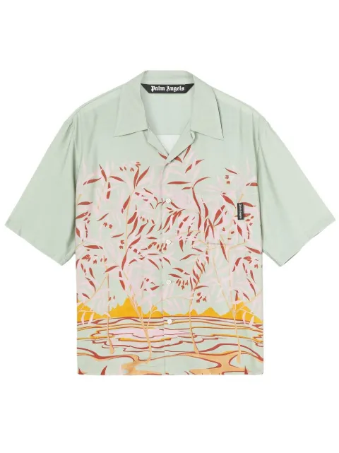 Palm Angels Lagoon-print short-sleeved shirt Green PMGA110S22FAB0075103