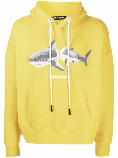 Palm Angels embroidered-shark motif hoodie Yellow PMBB058S22FLE0051809