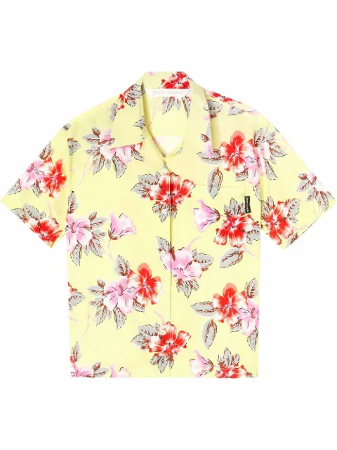 Palm Angels hibiscus-print short sleeve shirt Yellow PWGA071S22FAB0051801