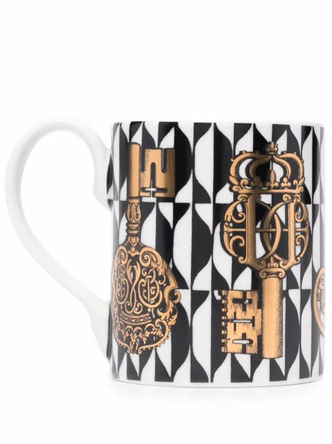 Fornasetti Chiavi printed mug Black P14Z195