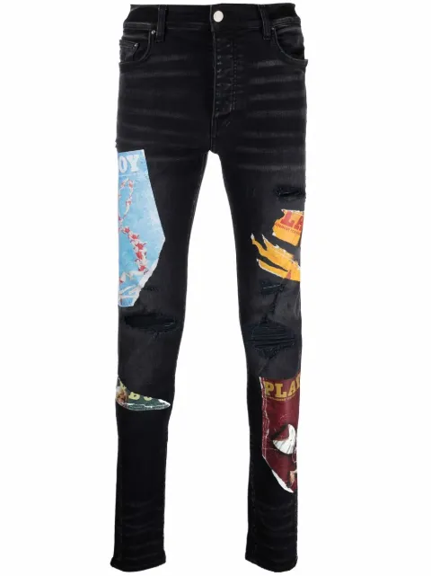 AMIRI x Playboy magazine print super-skinny jeans Black MDS081023
