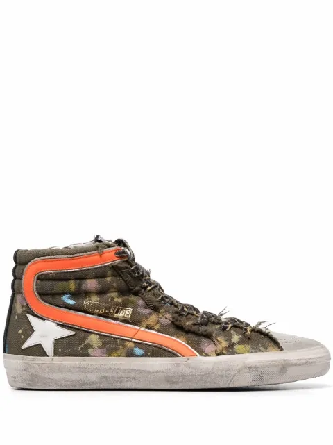 Golden Goose Slide paint-splatter high-top sneakers Green GMF00115F002130