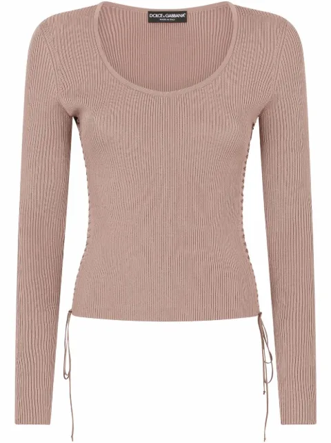 Dolce & Gabbana lace-up ribbed jumper Brown FXH04TJAIFV