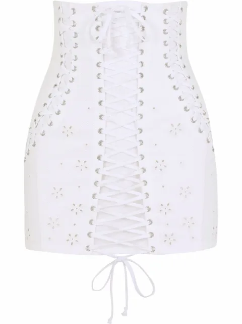 Dolce & Gabbana lace-up embroidered miniskirt White F4CCVZGDAJ5